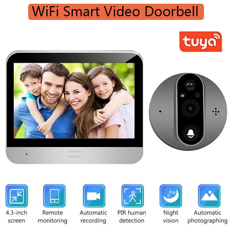 Home Security Doorbell Camera - Inteligentny wideodomofon WiFi Tuya 4,3 cala,